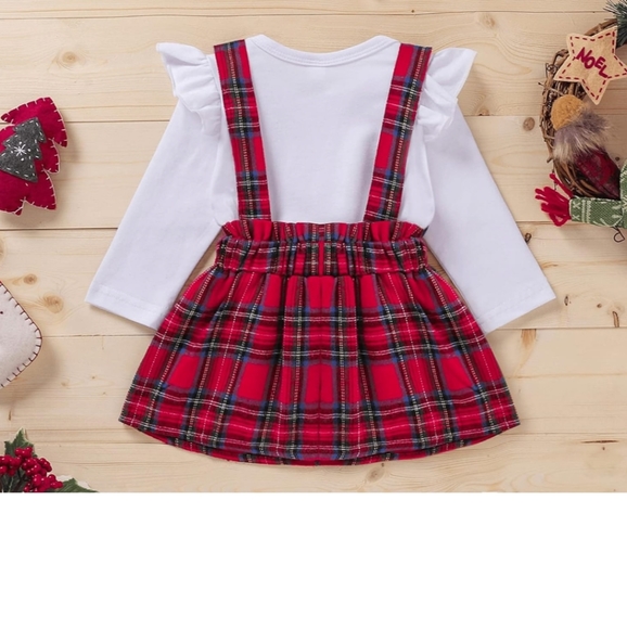 Merry Christmas set 0-6 months new never worn Buffalo Plaid Suspender skirt - Picture 2 of 4